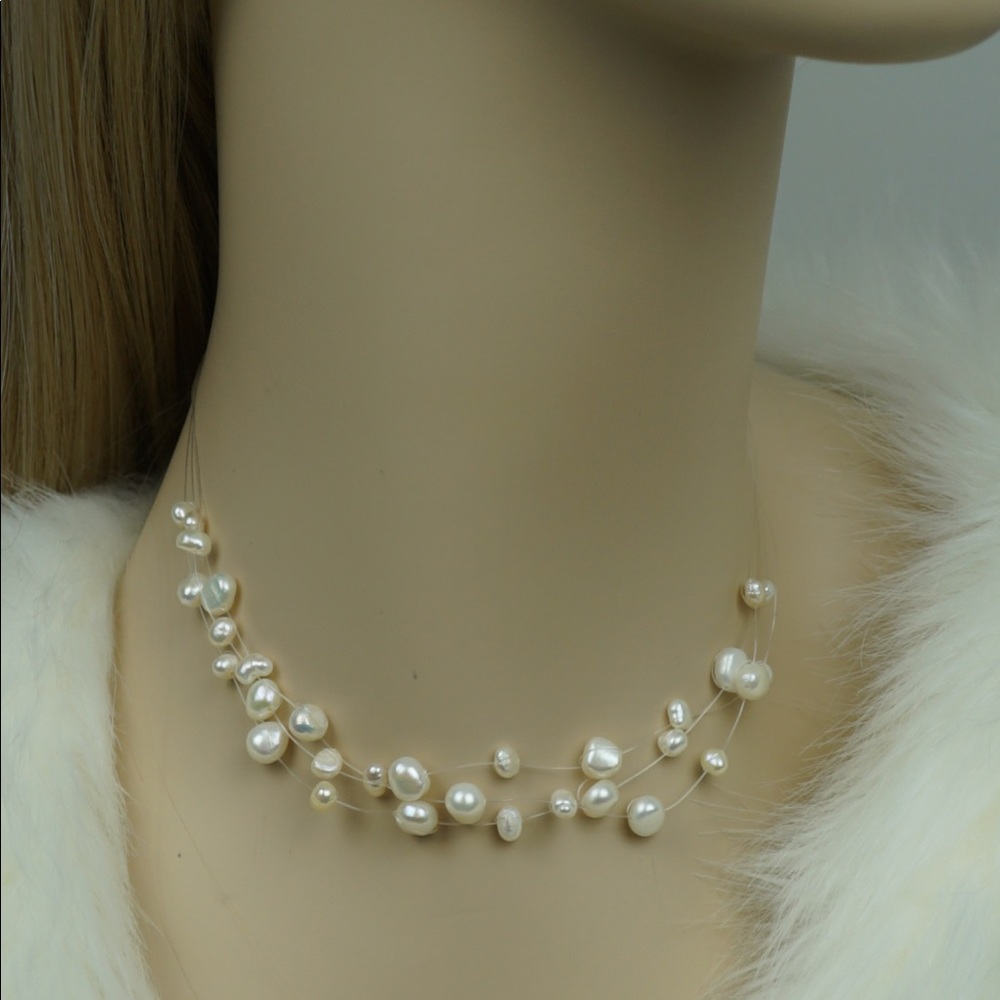 Triple Layer Cultured Baroque Pearl Necklace - Picture 7 of 14